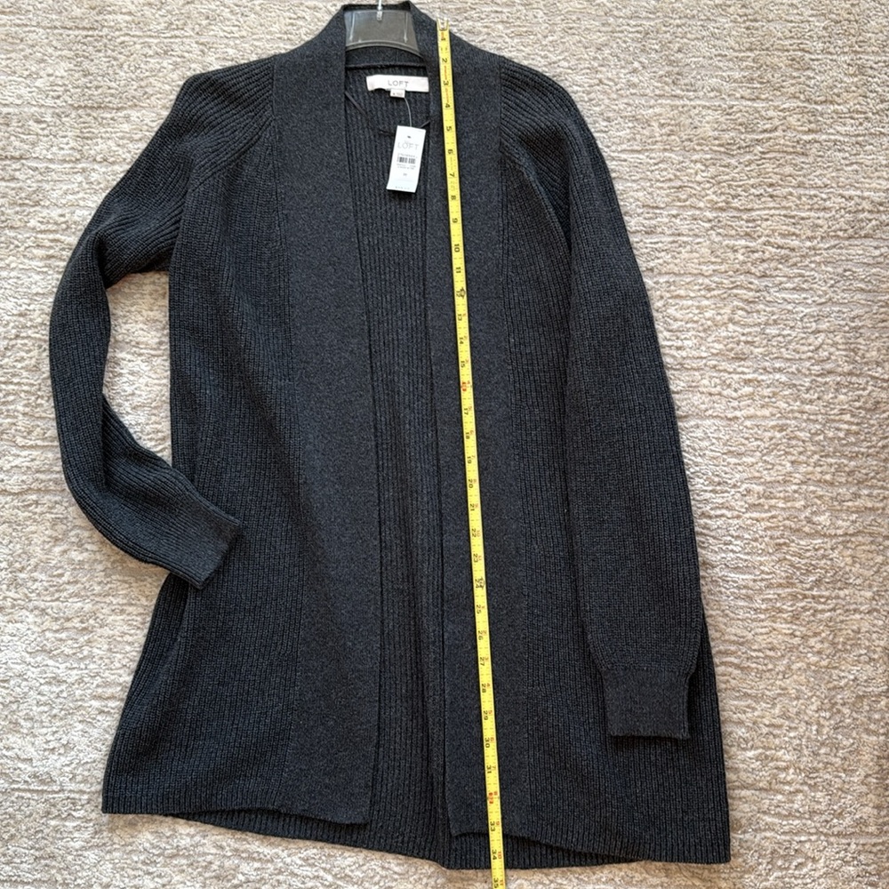 NWT LOFT Open Front Dk. Charcoal Ribbed Cardigan - Size M - Picture 6 of 6